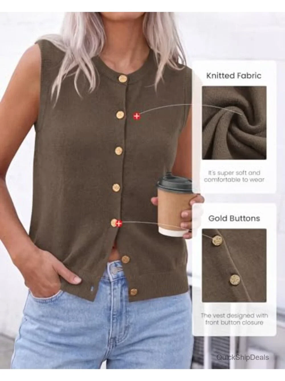 Sweater Vest Women Button Down Knit Sleeveless Cardigan Loose Fit Casual